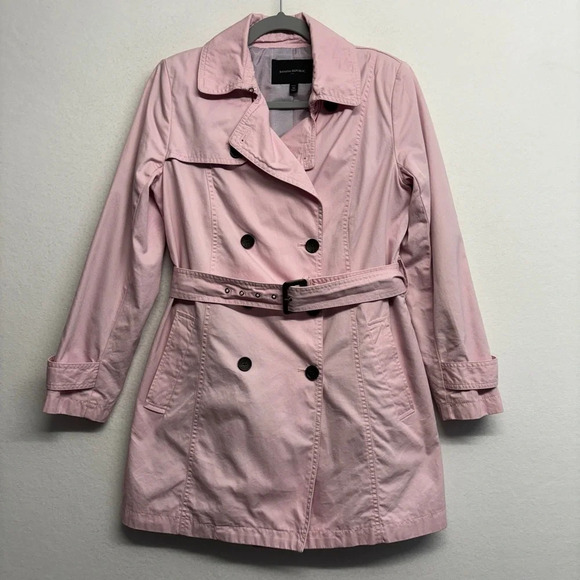 Banana Republic pink trench coat double breasted belted M P petite - Picture 1 of 8